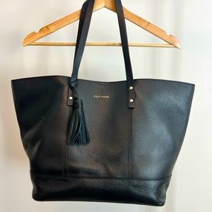 COLE HAAN Black Pebbled Leather Carryall